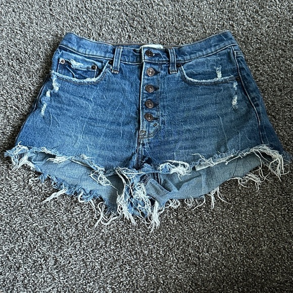 Abercrombie & Fitch Blue Jean Shorts with Frayed Hem size 27/4 - Picture 2 of 9